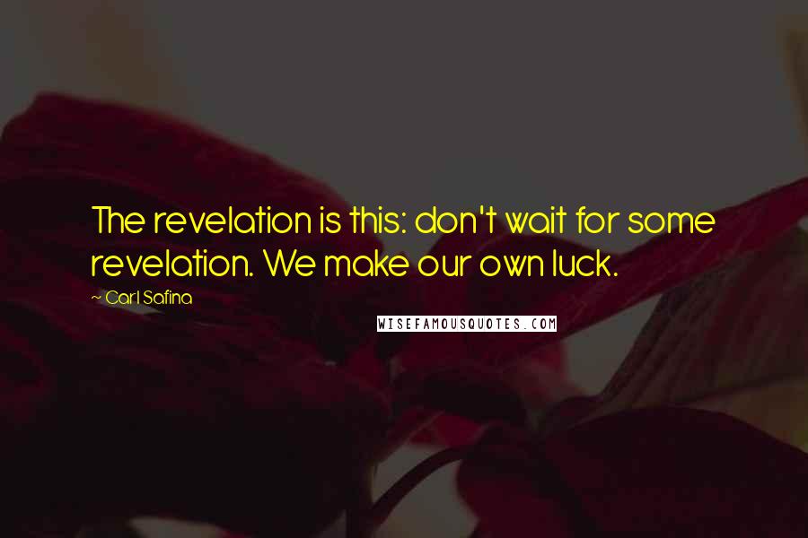 Carl Safina Quotes: The revelation is this: don't wait for some revelation. We make our own luck.