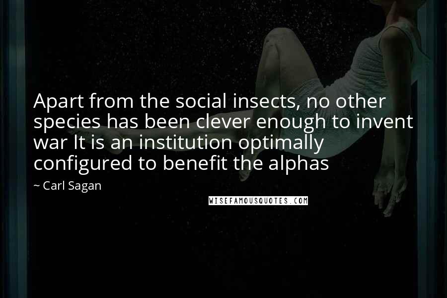 Carl Sagan Quotes: Apart from the social insects, no other species has been clever enough to invent war It is an institution optimally configured to benefit the alphas