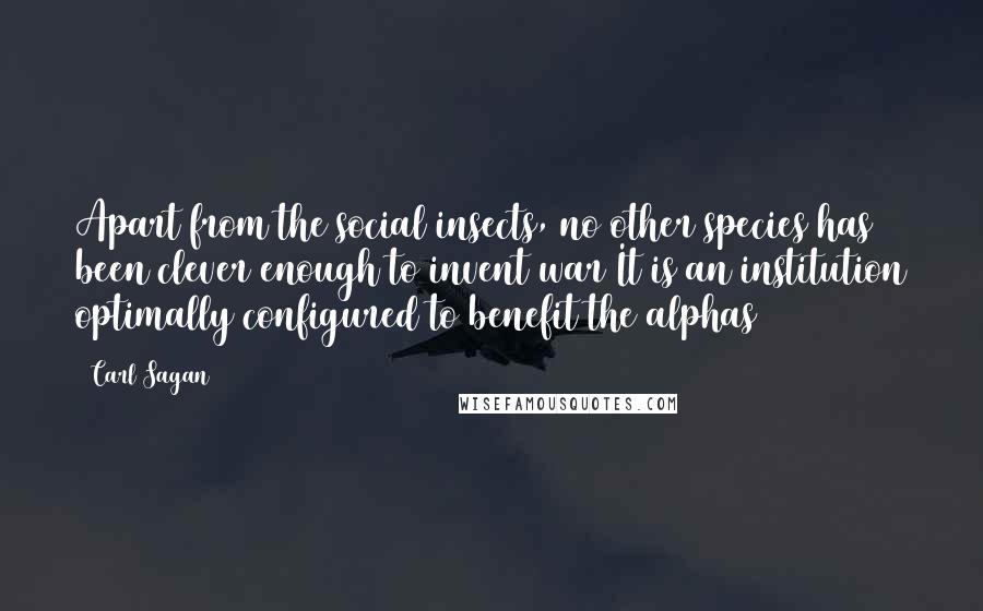 Carl Sagan Quotes: Apart from the social insects, no other species has been clever enough to invent war It is an institution optimally configured to benefit the alphas