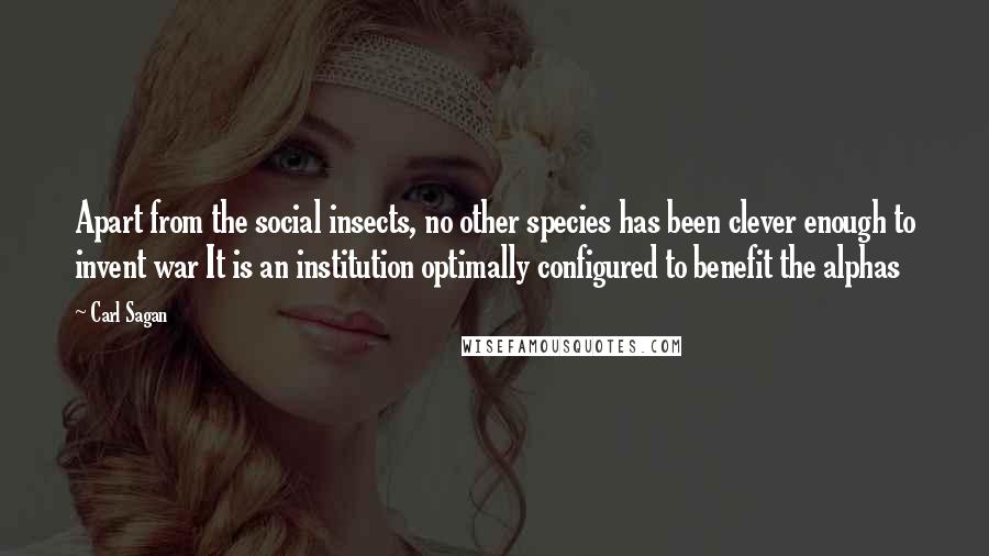 Carl Sagan Quotes: Apart from the social insects, no other species has been clever enough to invent war It is an institution optimally configured to benefit the alphas