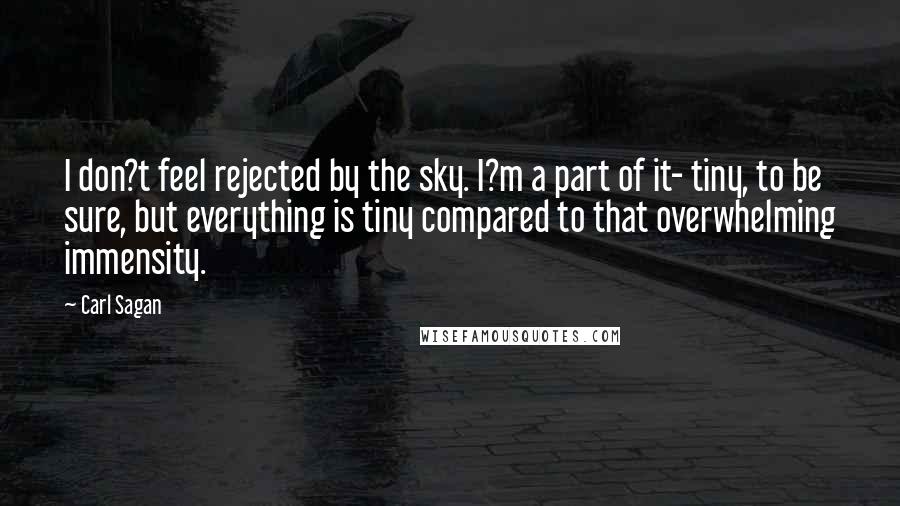 Carl Sagan Quotes: I don?t feel rejected by the sky. I?m a part of it- tiny, to be sure, but everything is tiny compared to that overwhelming immensity.