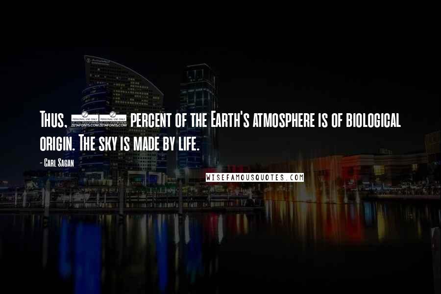 Carl Sagan Quotes: Thus, 99 percent of the Earth's atmosphere is of biological origin. The sky is made by life.