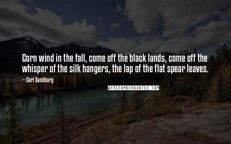 Carl Sandburg Quotes: Corn wind in the fall, come off the black lands, come off the whisper of the silk hangers, the lap of the flat spear leaves.