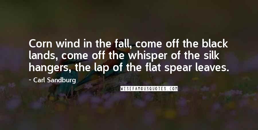 Carl Sandburg Quotes: Corn wind in the fall, come off the black lands, come off the whisper of the silk hangers, the lap of the flat spear leaves.