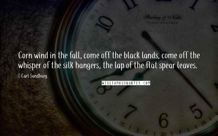 Carl Sandburg Quotes: Corn wind in the fall, come off the black lands, come off the whisper of the silk hangers, the lap of the flat spear leaves.