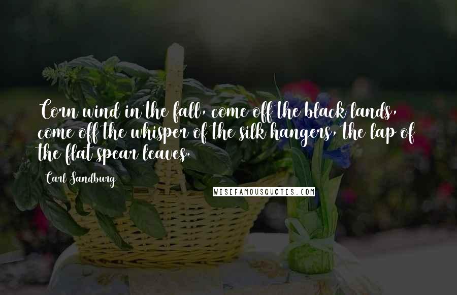 Carl Sandburg Quotes: Corn wind in the fall, come off the black lands, come off the whisper of the silk hangers, the lap of the flat spear leaves.