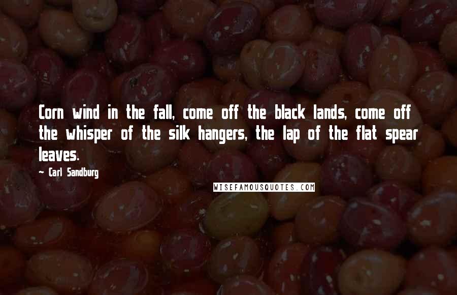 Carl Sandburg Quotes: Corn wind in the fall, come off the black lands, come off the whisper of the silk hangers, the lap of the flat spear leaves.