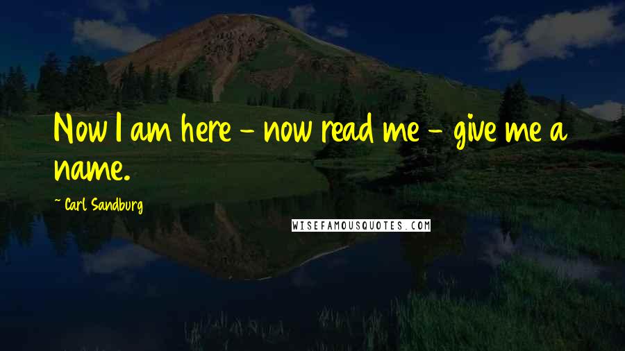 Carl Sandburg Quotes: Now I am here - now read me - give me a name.