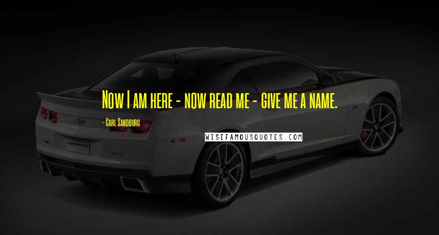 Carl Sandburg Quotes: Now I am here - now read me - give me a name.