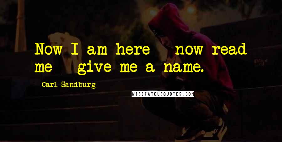 Carl Sandburg Quotes: Now I am here - now read me - give me a name.