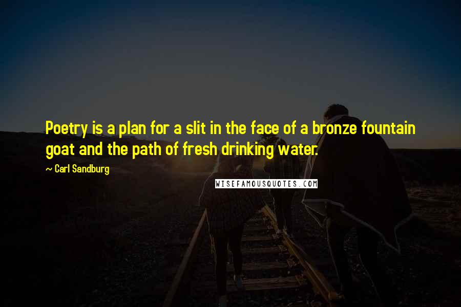 Carl Sandburg Quotes: Poetry is a plan for a slit in the face of a bronze fountain goat and the path of fresh drinking water.