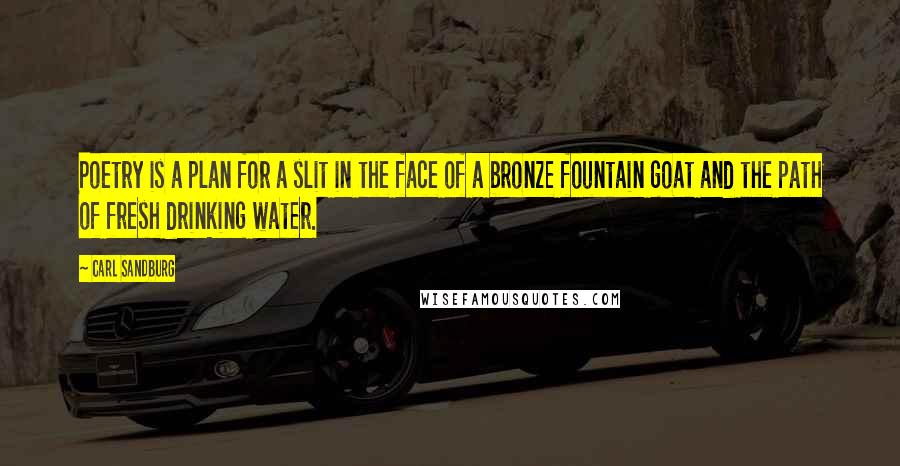 Carl Sandburg Quotes: Poetry is a plan for a slit in the face of a bronze fountain goat and the path of fresh drinking water.