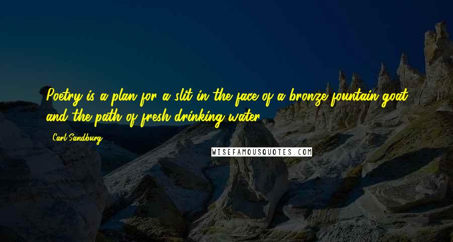 Carl Sandburg Quotes: Poetry is a plan for a slit in the face of a bronze fountain goat and the path of fresh drinking water.