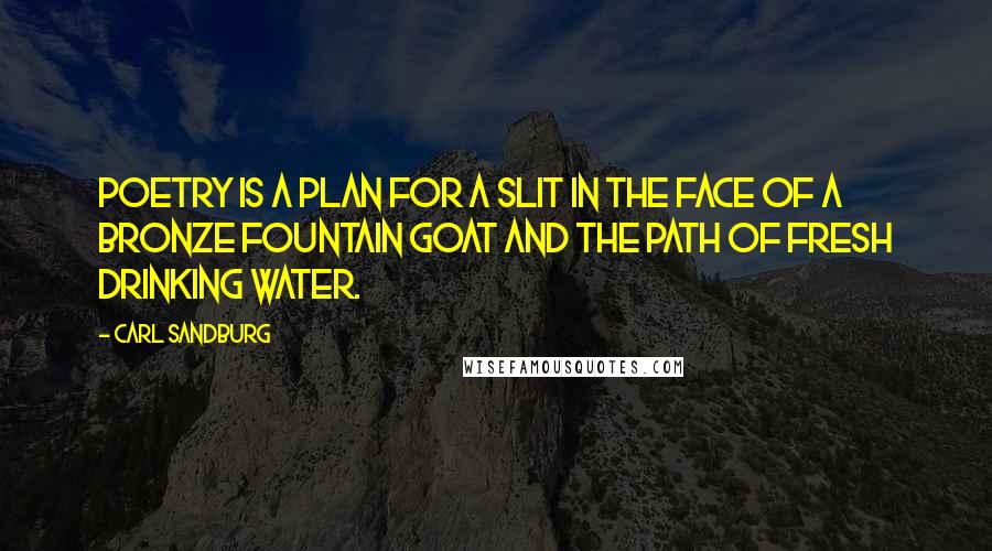 Carl Sandburg Quotes: Poetry is a plan for a slit in the face of a bronze fountain goat and the path of fresh drinking water.
