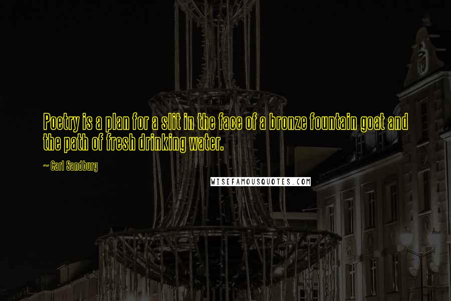 Carl Sandburg Quotes: Poetry is a plan for a slit in the face of a bronze fountain goat and the path of fresh drinking water.
