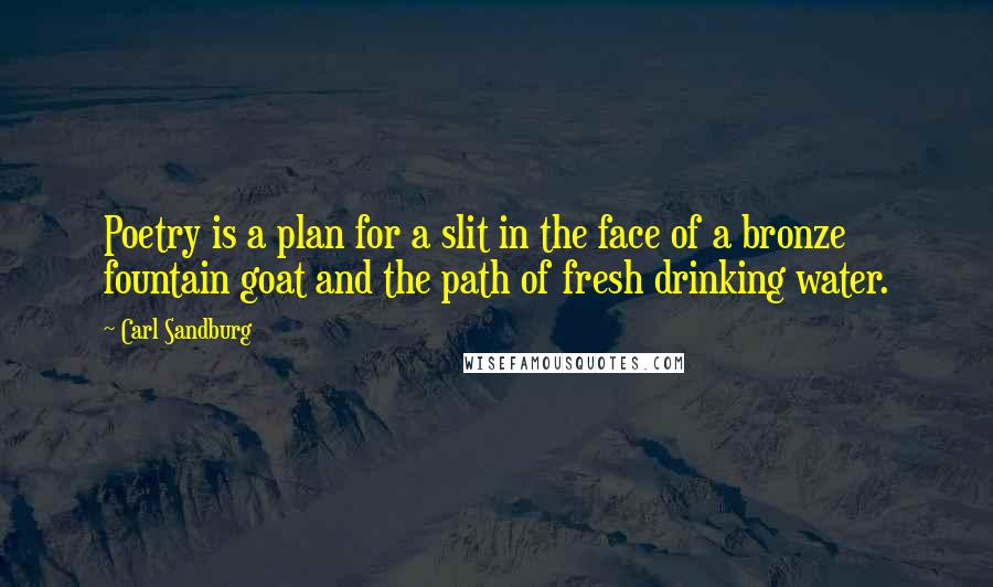 Carl Sandburg Quotes: Poetry is a plan for a slit in the face of a bronze fountain goat and the path of fresh drinking water.