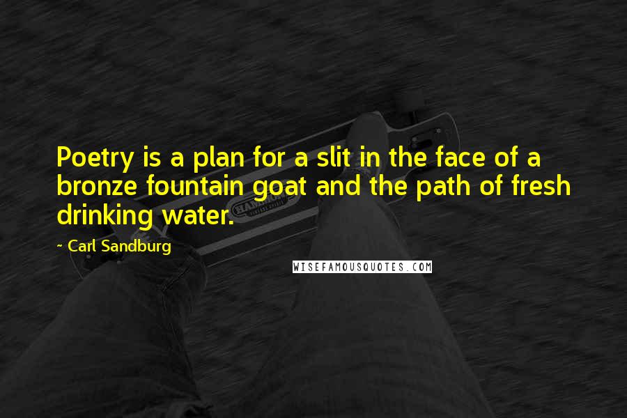 Carl Sandburg Quotes: Poetry is a plan for a slit in the face of a bronze fountain goat and the path of fresh drinking water.