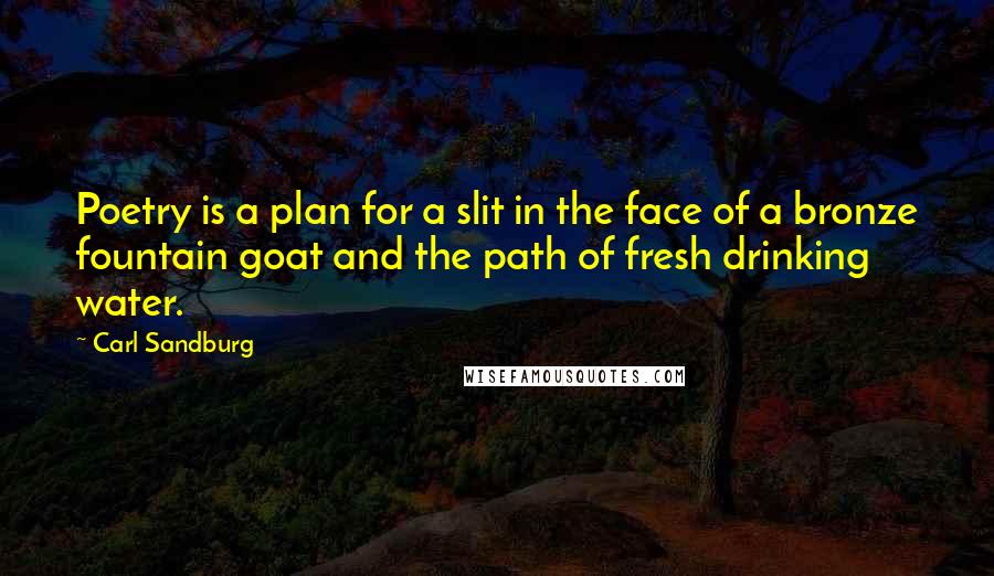 Carl Sandburg Quotes: Poetry is a plan for a slit in the face of a bronze fountain goat and the path of fresh drinking water.