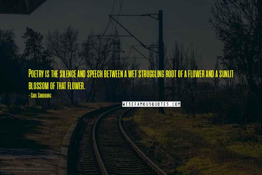 Carl Sandburg Quotes: Poetry is the silence and speech between a wet struggling root of a flower and a sunlit blossom of that flower.