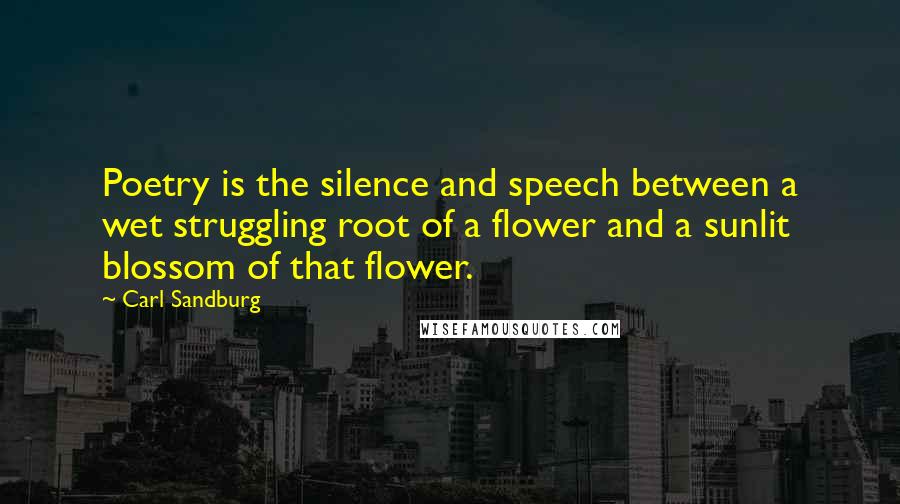 Carl Sandburg Quotes: Poetry is the silence and speech between a wet struggling root of a flower and a sunlit blossom of that flower.