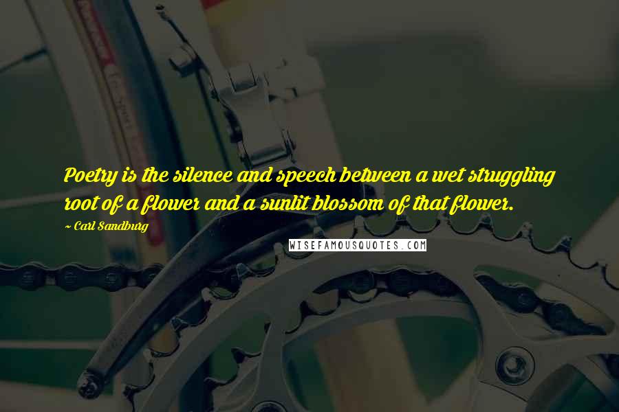 Carl Sandburg Quotes: Poetry is the silence and speech between a wet struggling root of a flower and a sunlit blossom of that flower.