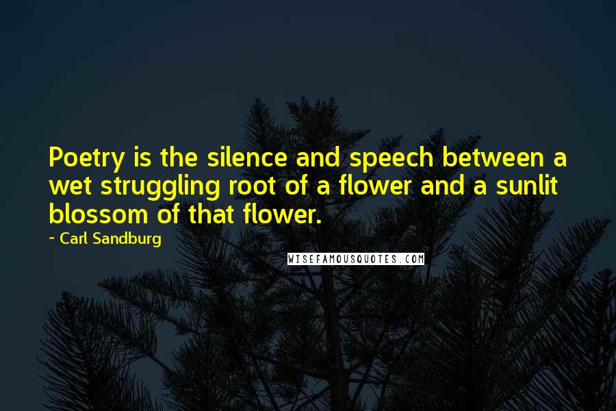 Carl Sandburg Quotes: Poetry is the silence and speech between a wet struggling root of a flower and a sunlit blossom of that flower.