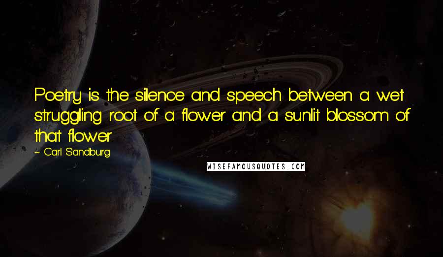 Carl Sandburg Quotes: Poetry is the silence and speech between a wet struggling root of a flower and a sunlit blossom of that flower.