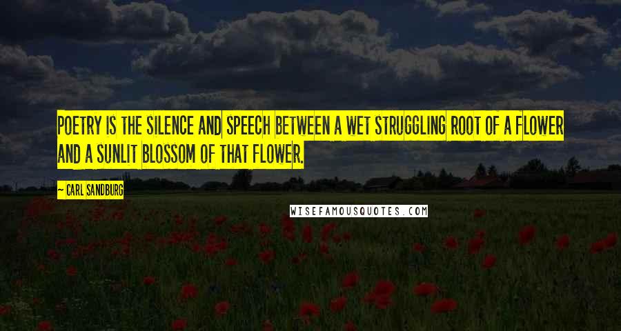 Carl Sandburg Quotes: Poetry is the silence and speech between a wet struggling root of a flower and a sunlit blossom of that flower.
