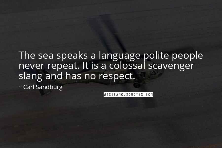 Carl Sandburg Quotes: The sea speaks a language polite people never repeat. It is a colossal scavenger slang and has no respect.