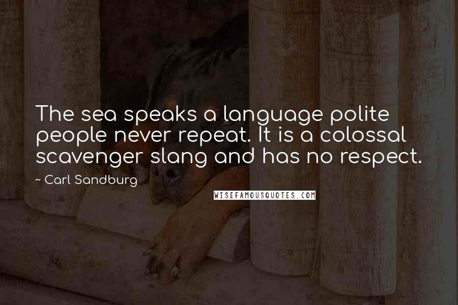 Carl Sandburg Quotes: The sea speaks a language polite people never repeat. It is a colossal scavenger slang and has no respect.