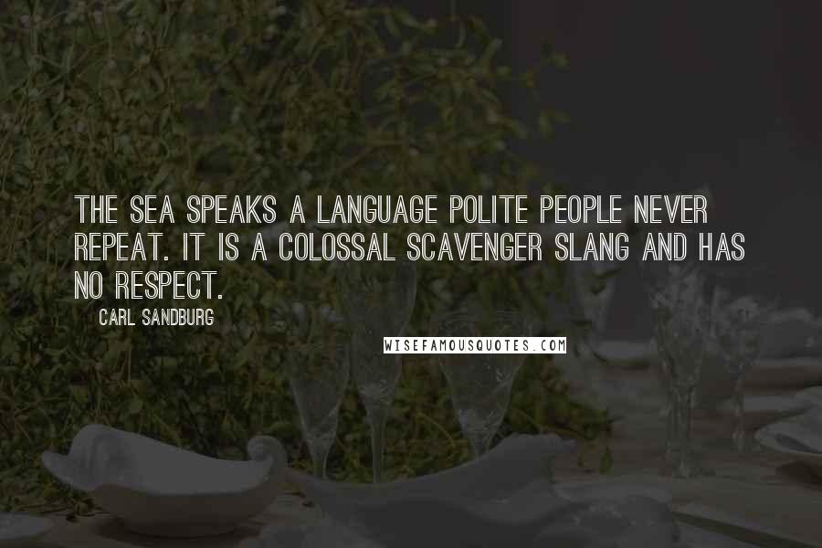 Carl Sandburg Quotes: The sea speaks a language polite people never repeat. It is a colossal scavenger slang and has no respect.