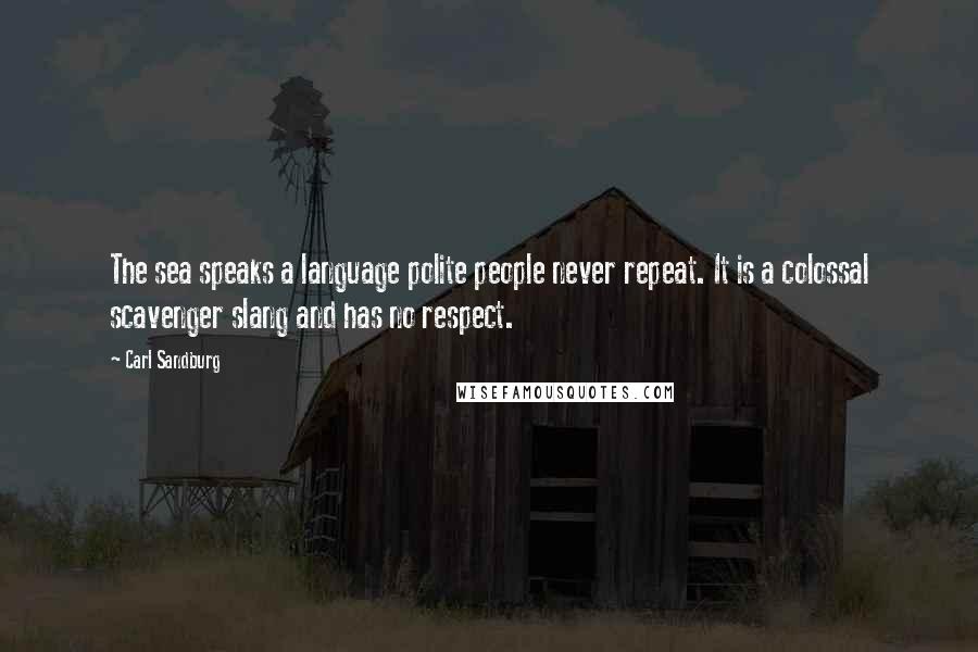 Carl Sandburg Quotes: The sea speaks a language polite people never repeat. It is a colossal scavenger slang and has no respect.