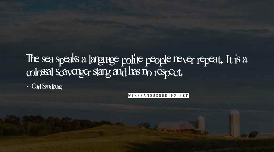 Carl Sandburg Quotes: The sea speaks a language polite people never repeat. It is a colossal scavenger slang and has no respect.