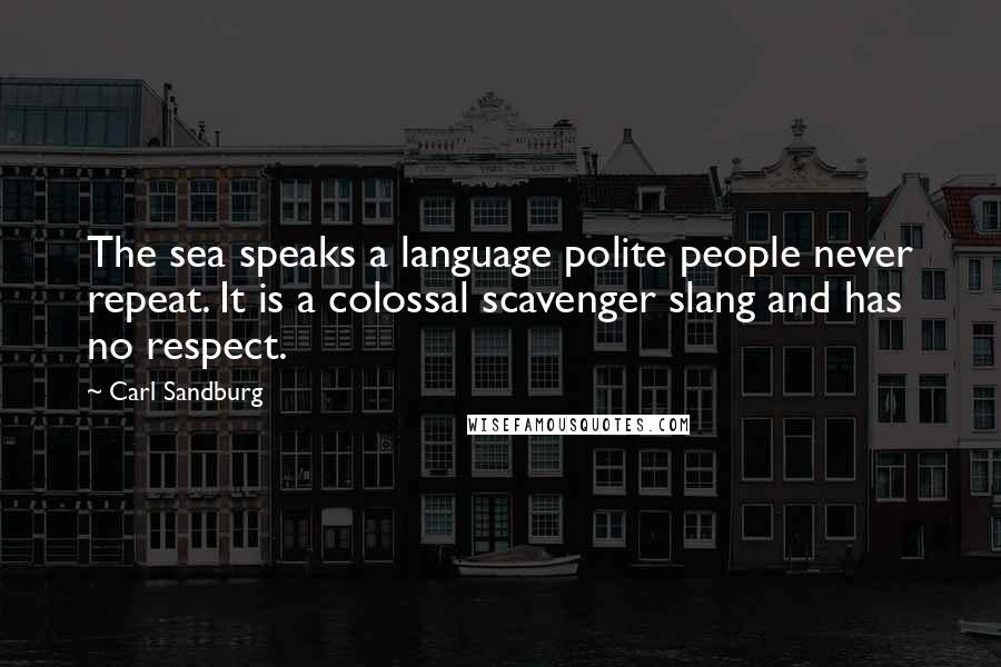 Carl Sandburg Quotes: The sea speaks a language polite people never repeat. It is a colossal scavenger slang and has no respect.