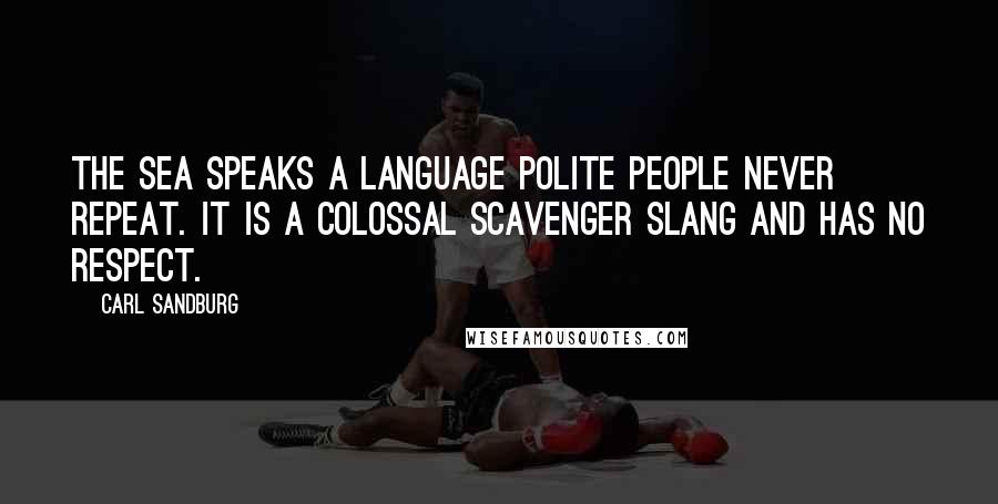 Carl Sandburg Quotes: The sea speaks a language polite people never repeat. It is a colossal scavenger slang and has no respect.