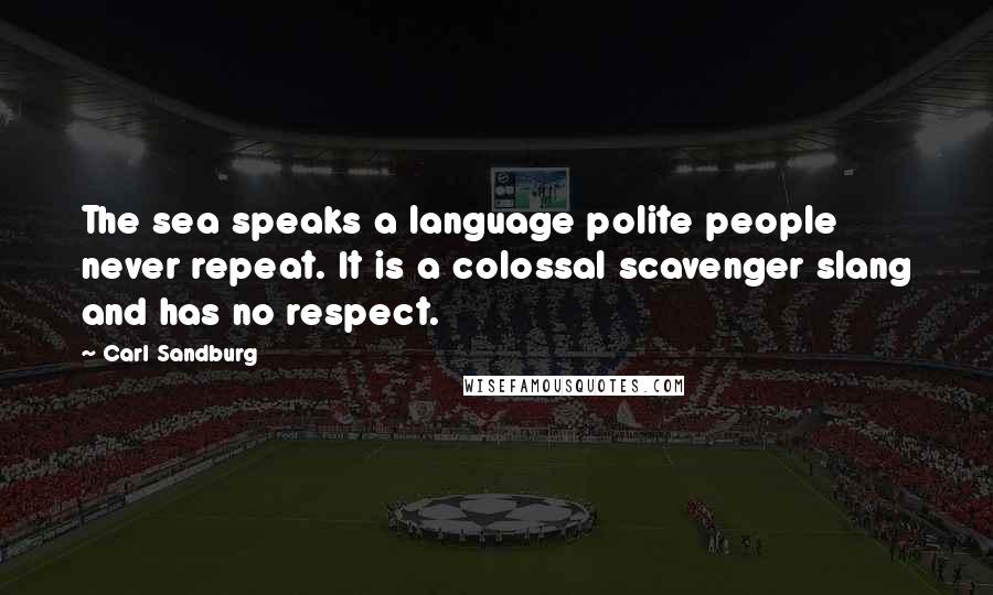 Carl Sandburg Quotes: The sea speaks a language polite people never repeat. It is a colossal scavenger slang and has no respect.