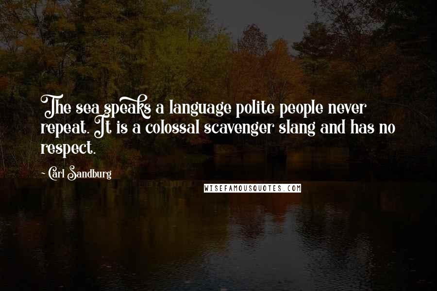 Carl Sandburg Quotes: The sea speaks a language polite people never repeat. It is a colossal scavenger slang and has no respect.