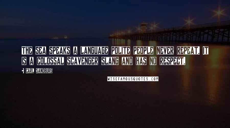 Carl Sandburg Quotes: The sea speaks a language polite people never repeat. It is a colossal scavenger slang and has no respect.