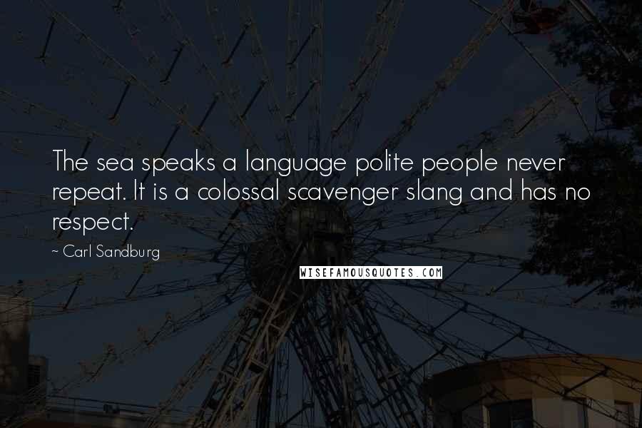 Carl Sandburg Quotes: The sea speaks a language polite people never repeat. It is a colossal scavenger slang and has no respect.