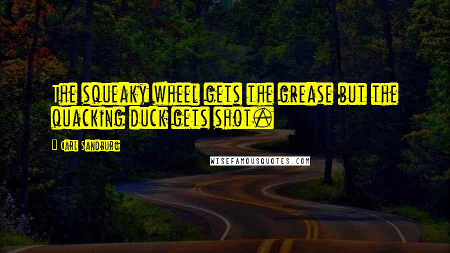 Carl Sandburg Quotes: The squeaky wheel gets the grease but the quacking duck gets shot.