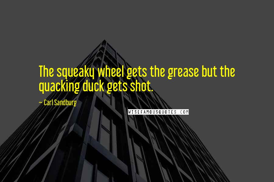 Carl Sandburg Quotes: The squeaky wheel gets the grease but the quacking duck gets shot.