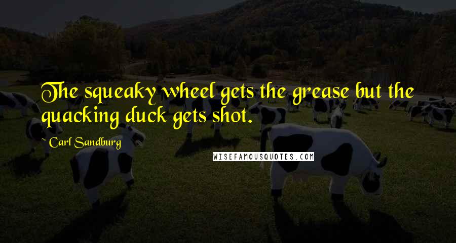 Carl Sandburg Quotes: The squeaky wheel gets the grease but the quacking duck gets shot.