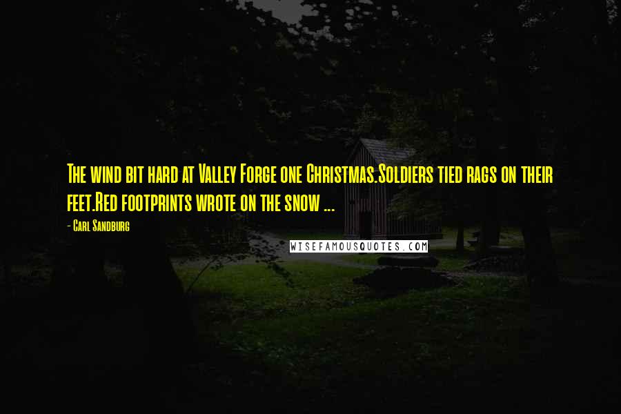 Carl Sandburg Quotes: The wind bit hard at Valley Forge one Christmas.Soldiers tied rags on their feet.Red footprints wrote on the snow ...