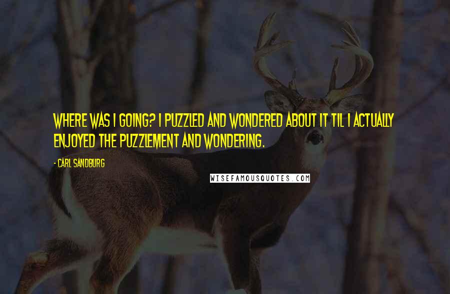 Carl Sandburg Quotes: Where was I going? I puzzled and wondered about it til I actually enjoyed the puzzlement and wondering.