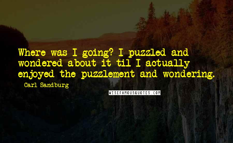 Carl Sandburg Quotes: Where was I going? I puzzled and wondered about it til I actually enjoyed the puzzlement and wondering.