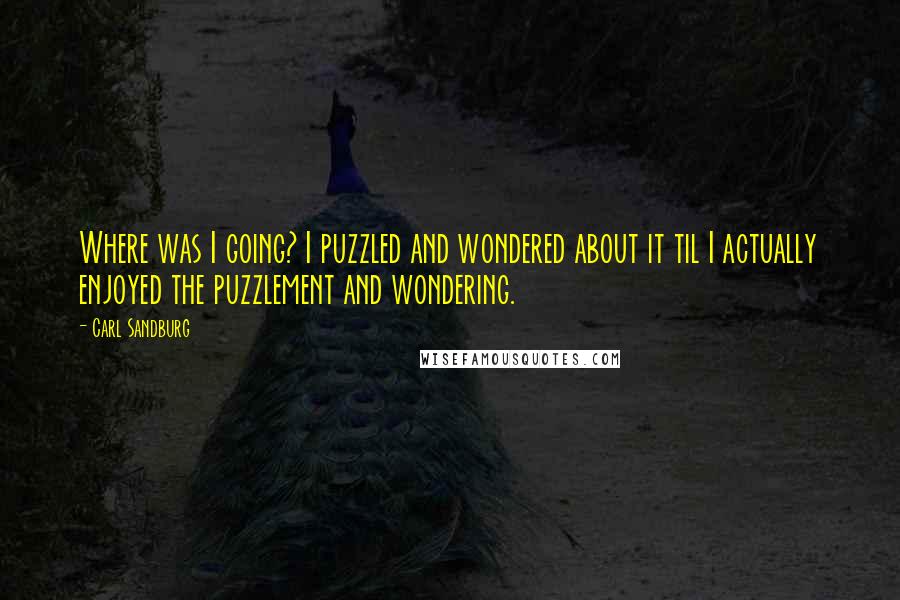 Carl Sandburg Quotes: Where was I going? I puzzled and wondered about it til I actually enjoyed the puzzlement and wondering.