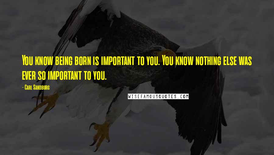 Carl Sandburg Quotes: You know being born is important to you. You know nothing else was ever so important to you.