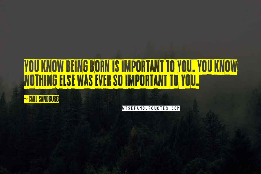 Carl Sandburg Quotes: You know being born is important to you. You know nothing else was ever so important to you.