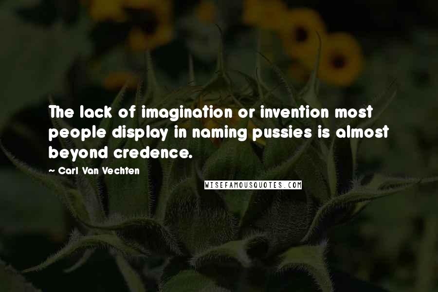 Carl Van Vechten Quotes: The lack of imagination or invention most people display in naming pussies is almost beyond credence.