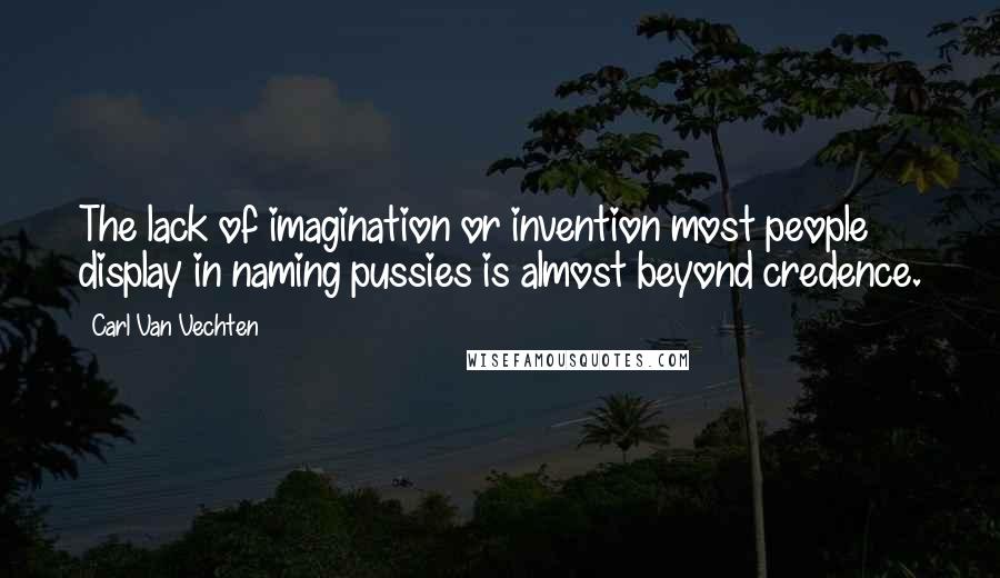 Carl Van Vechten Quotes: The lack of imagination or invention most people display in naming pussies is almost beyond credence.